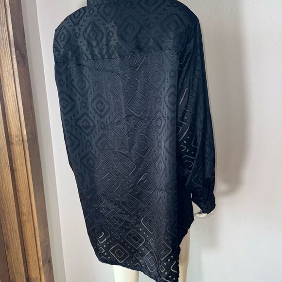 Vintage 80’s 90’s Geometric Sheer Black Oversized Button Down Shirt Size 1X - Picture 12 of 16
